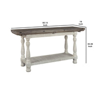 Flip Top Wooden Sofa Table with Open Bottom Shelf, Brown and Antique White - BM227432