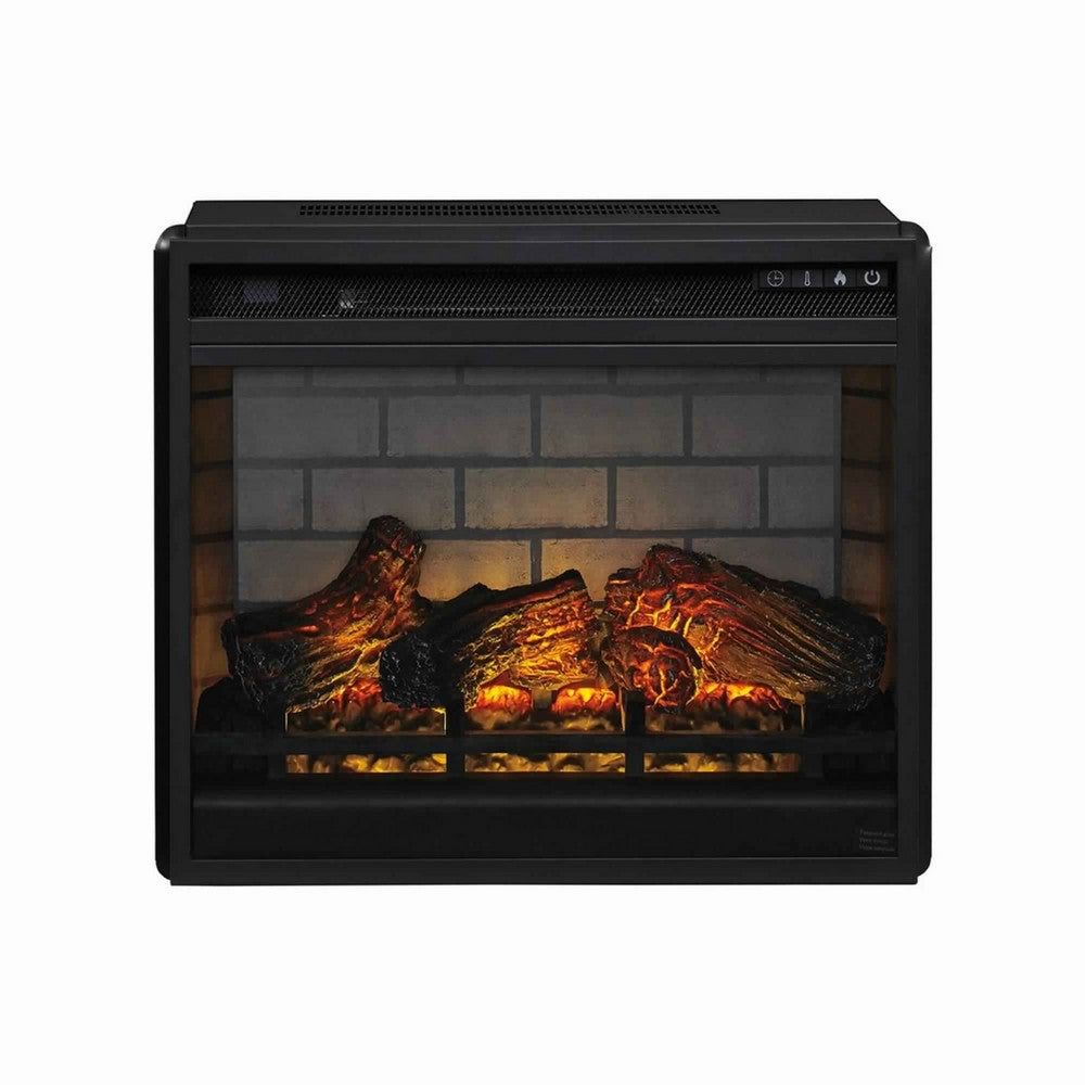 23.75 Inch Metal Fireplace Inset with 7 Level Temperature Setting, Black - BM227444