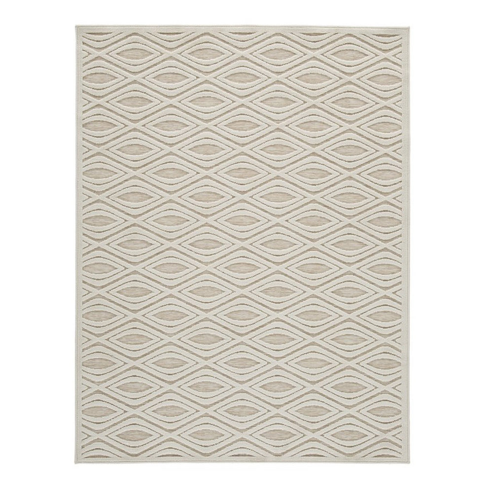 Rectangular Polypropylene Rug with Geometric Pattern, Medium, Beige - BM227544