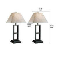 Geometric Metal Body Table Lamp with Fabric Shade, Set of 2,Black and White - BM227561