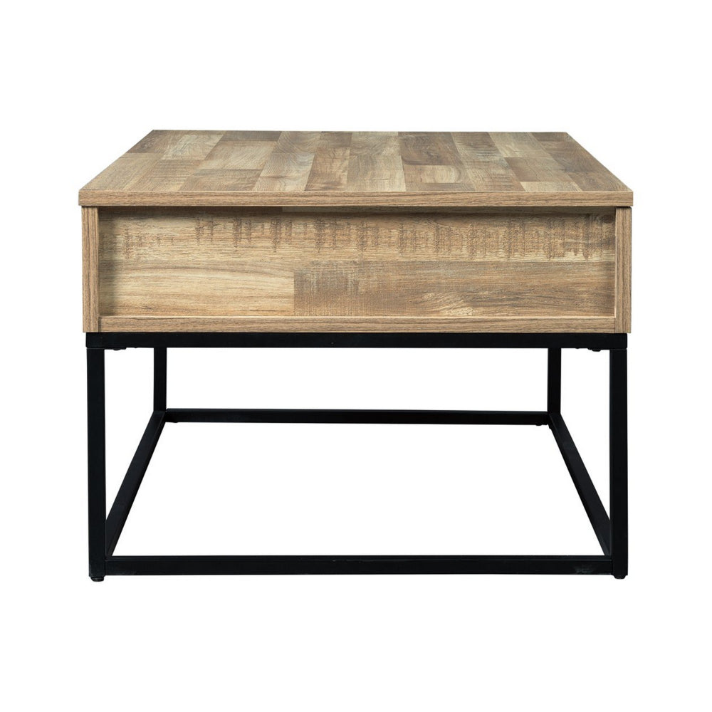 19" Wood and Metal Lift Top Cocktail Table, Brown and Black - BM227573