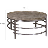 Wood Top Round Cocktail Table with Metal Base, Brown and Gray - BM227587