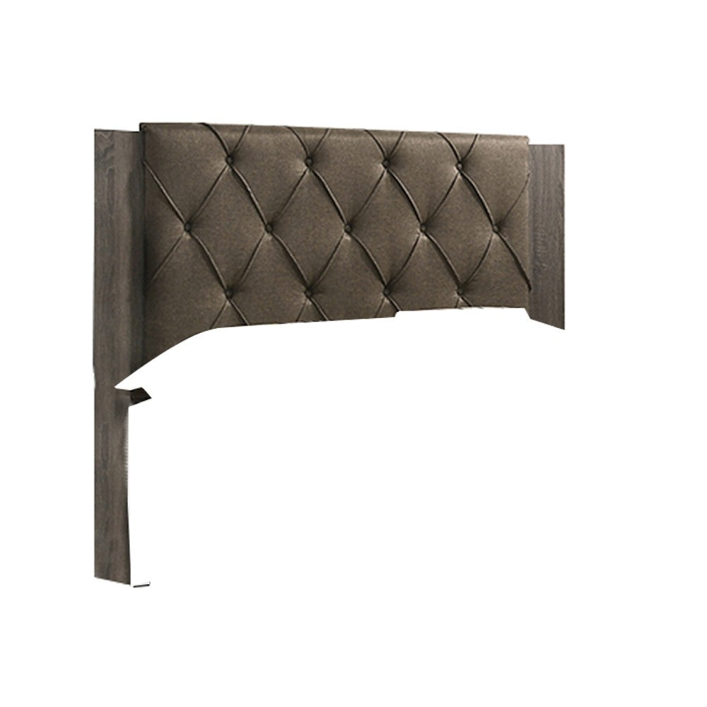 Wooden Eastern king Bed with Button Tufted Headboard, Gray and Brown - BM228553