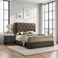 Wooden Eastern king Bed with Button Tufted Headboard, Gray and Brown - BM228553