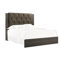 Wooden Eastern king Bed with Button Tufted Headboard, Gray and Brown - BM228553