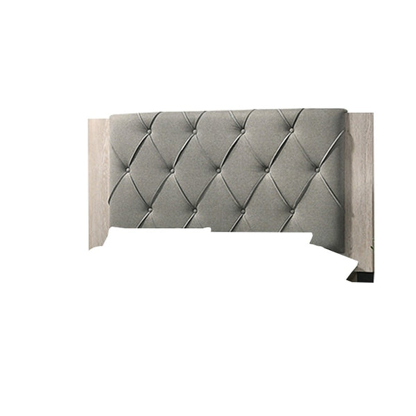 Wooden Queen Bed with Button Tufted Upholstered Headboard, Gray and Cream - BM228554