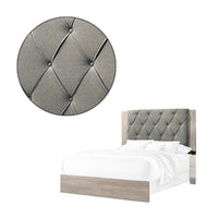 Wooden Queen Bed with Button Tufted Upholstered Headboard, Gray and Cream - BM228554