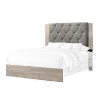 Wooden Queen Bed with Button Tufted Upholstered Headboard, Gray and Cream - BM228554