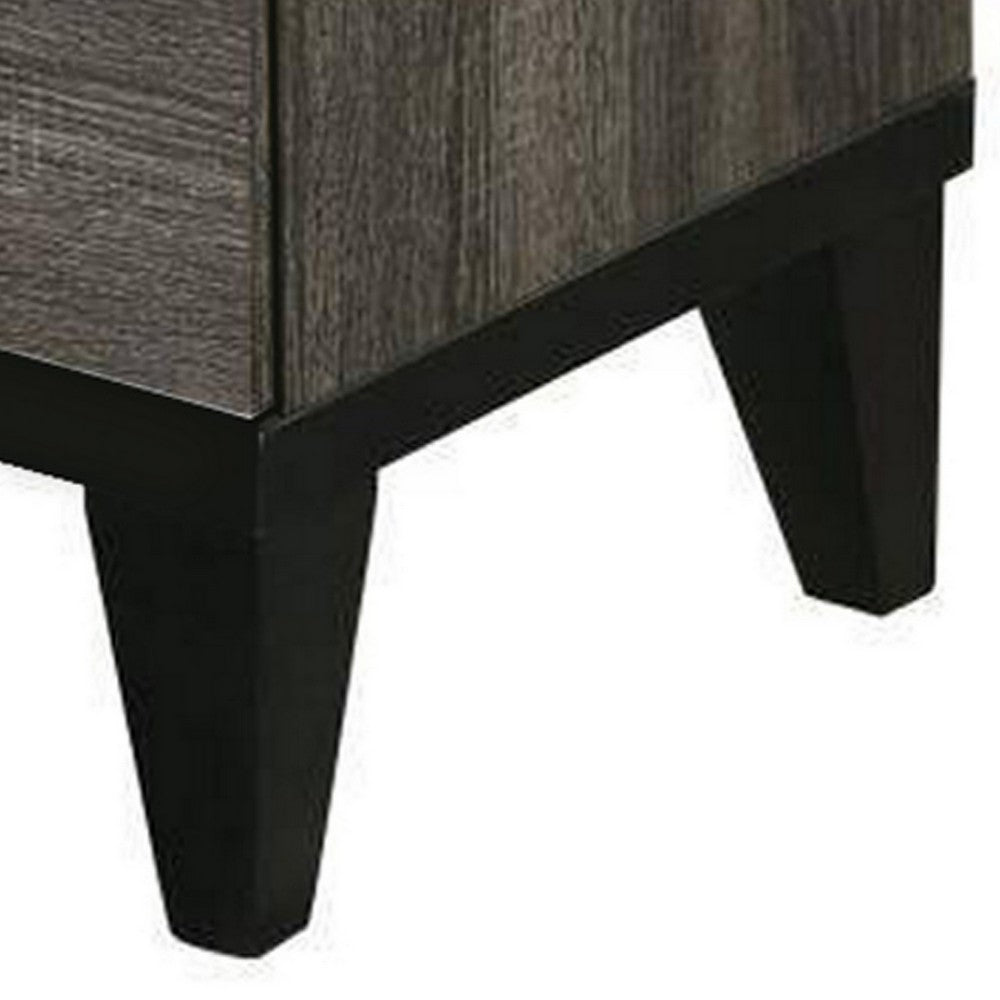 2 Drawer Wooden Nightstand with Grains and Angled Legs, Gray - BM228557