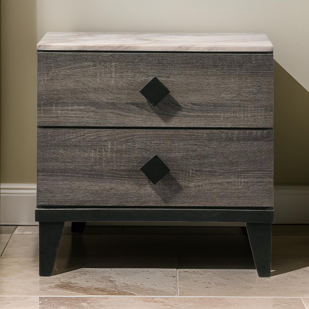2 Drawer Wooden Nightstand with Grains and Angled Legs, Gray - BM228557