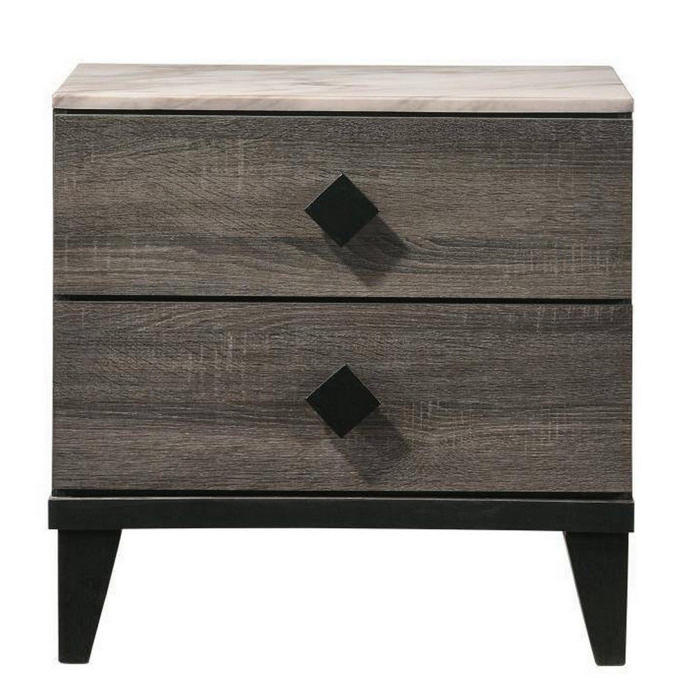 2 Drawer Wooden Nightstand with Grains and Angled Legs, Gray - BM228557