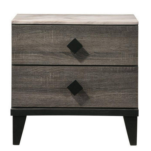2 Drawer Wooden Nightstand with Grains and Angled Legs, Gray - BM228557