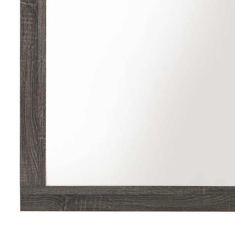 Transitional Style Grained Wood Encased Square Mirror, Gray - BM228558