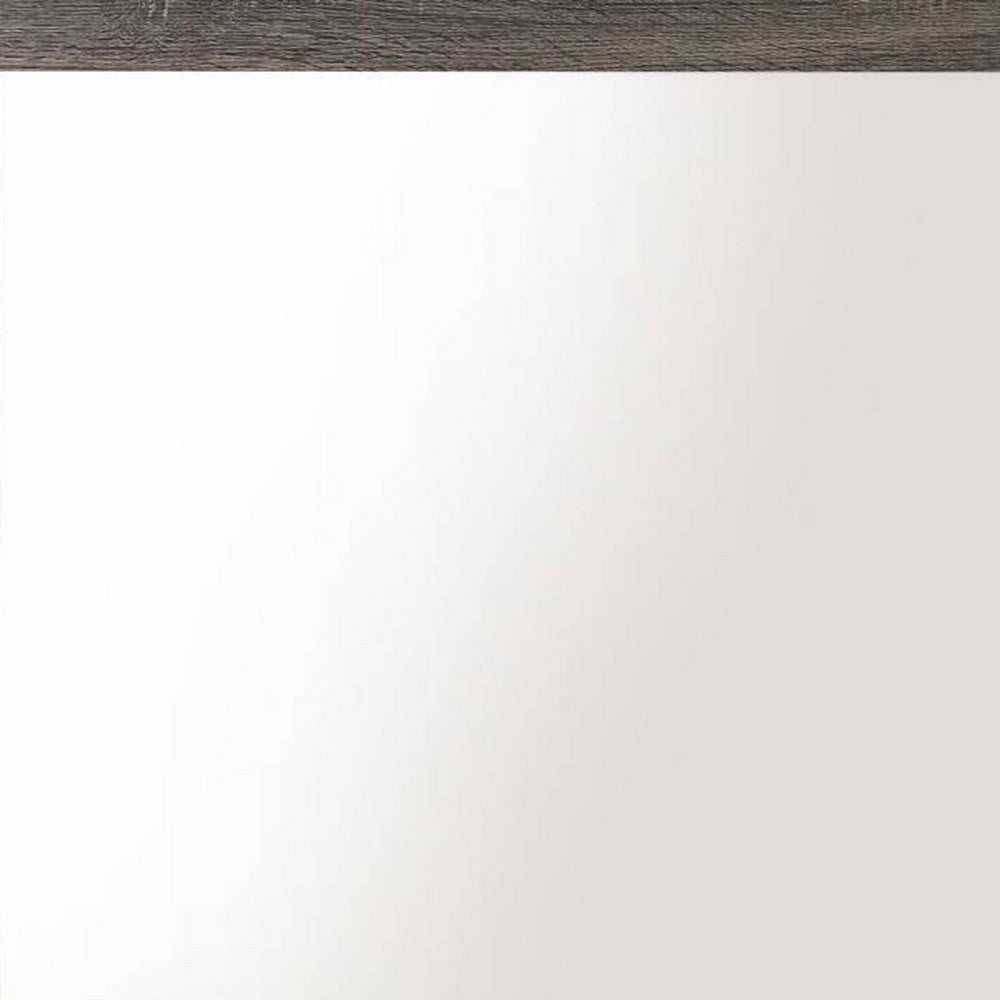 Transitional Style Grained Wood Encased Square Mirror, Gray - BM228558