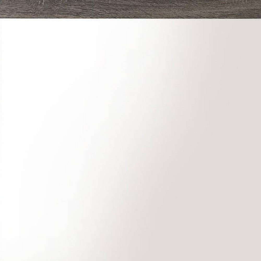 Transitional Style Grained Wood Encased Square Mirror, Gray - BM228558