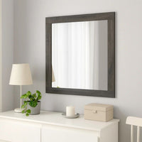 Transitional Style Grained Wood Encased Square Mirror, Gray - BM228558