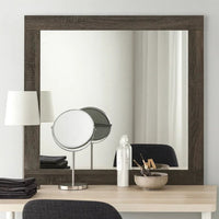 Transitional Style Grained Wood Encased Square Mirror, Gray - BM228558