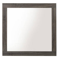 Transitional Style Grained Wood Encased Square Mirror, Gray - BM228558