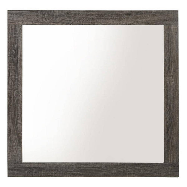 Transitional Style Grained Wood Encased Square Mirror, Gray - BM228558