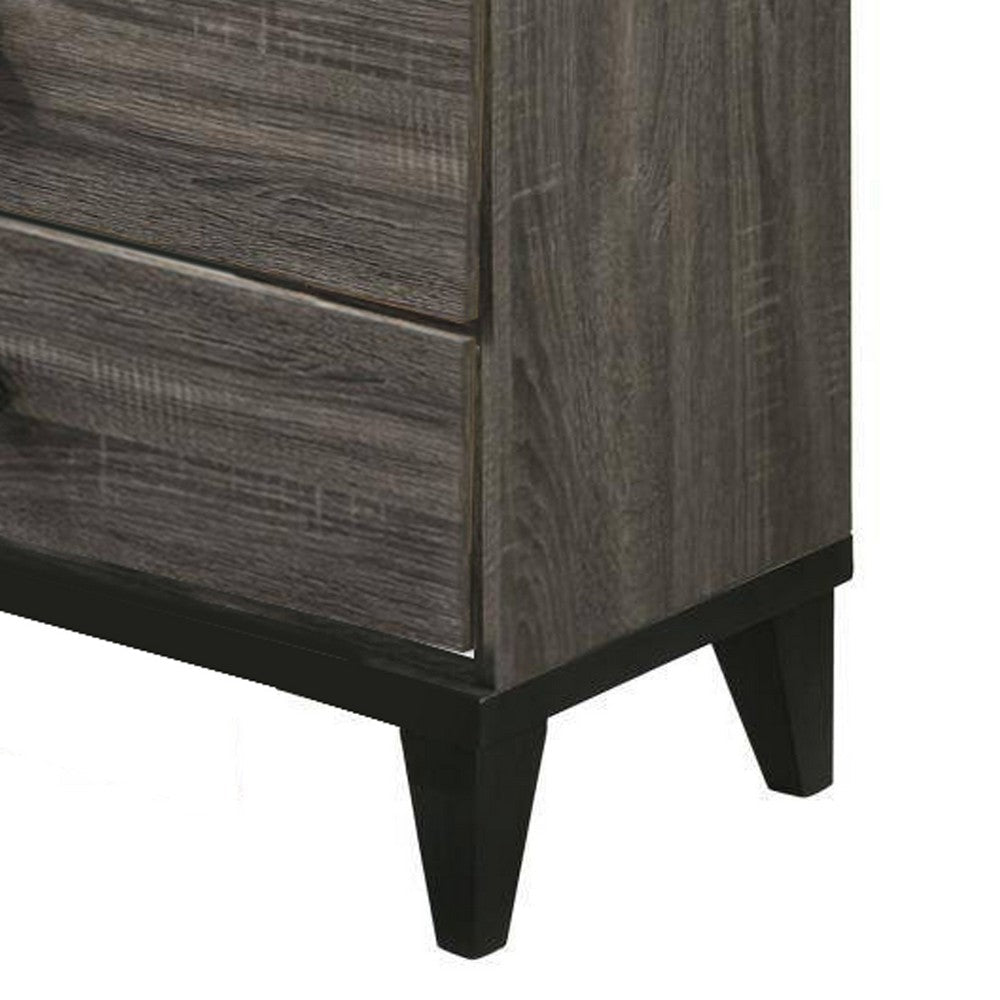 4 Drawer Wooden Chest with Grains and Angled Legs, Gray - BM228560
