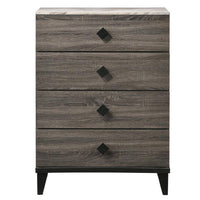 4 Drawer Wooden Chest with Grains and Angled Legs, Gray - BM228560