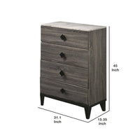4 Drawer Wooden Chest with Grains and Angled Legs, Gray - BM228560
