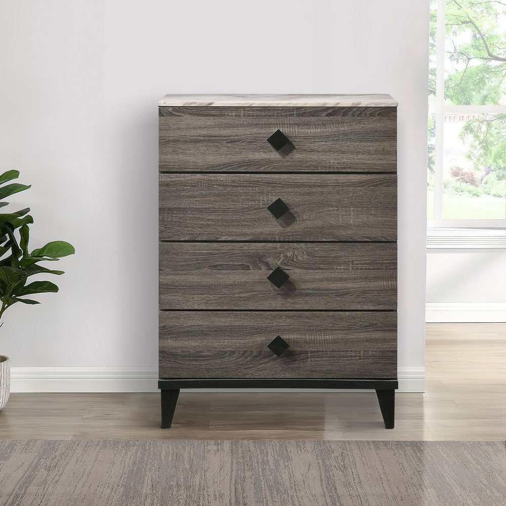 4 Drawer Wooden Chest with Grains and Angled Legs, Gray - BM228560