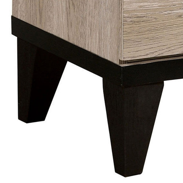 2 Drawer Wooden Nightstand with Grains and Angled Legs, Cream - BM228561