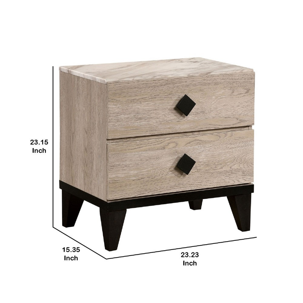 2 Drawer Wooden Nightstand with Grains and Angled Legs, Cream - BM228561