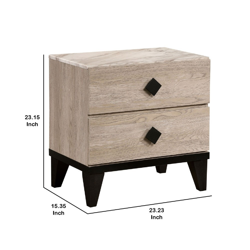 2 Drawer Wooden Nightstand with Grains and Angled Legs, Cream - BM228561