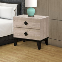 2 Drawer Wooden Nightstand with Grains and Angled Legs, Cream - BM228561
