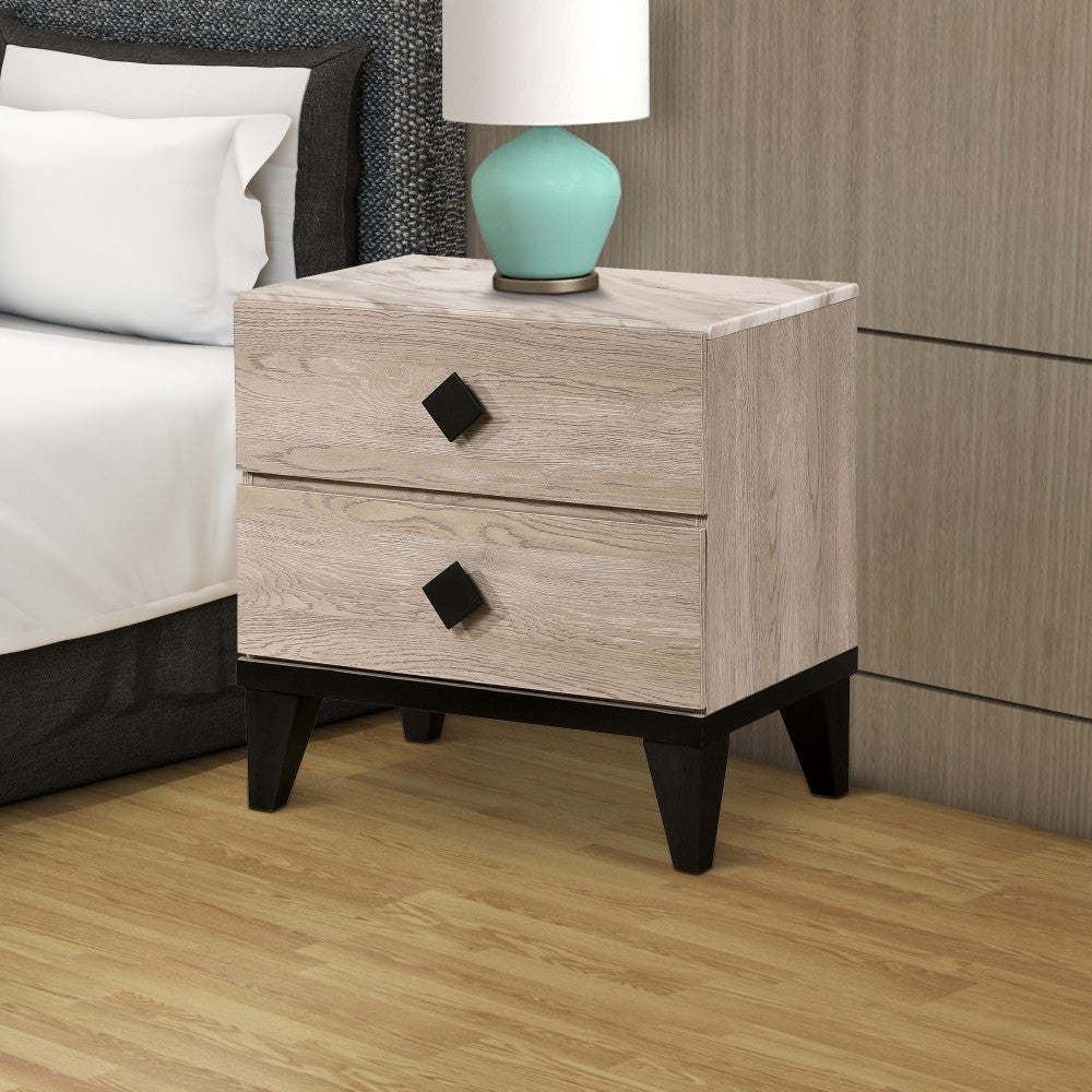 2 Drawer Wooden Nightstand with Grains and Angled Legs, Cream - BM228561