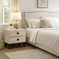 2 Drawer Wooden Nightstand with Grains and Angled Legs, Cream - BM228561