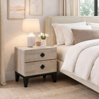 2 Drawer Wooden Nightstand with Grains and Angled Legs, Cream - BM228561