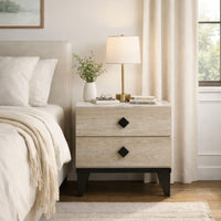 2 Drawer Wooden Nightstand with Grains and Angled Legs, Cream - BM228561
