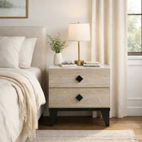 2 Drawer Wooden Nightstand with Grains and Angled Legs, Cream - BM228561