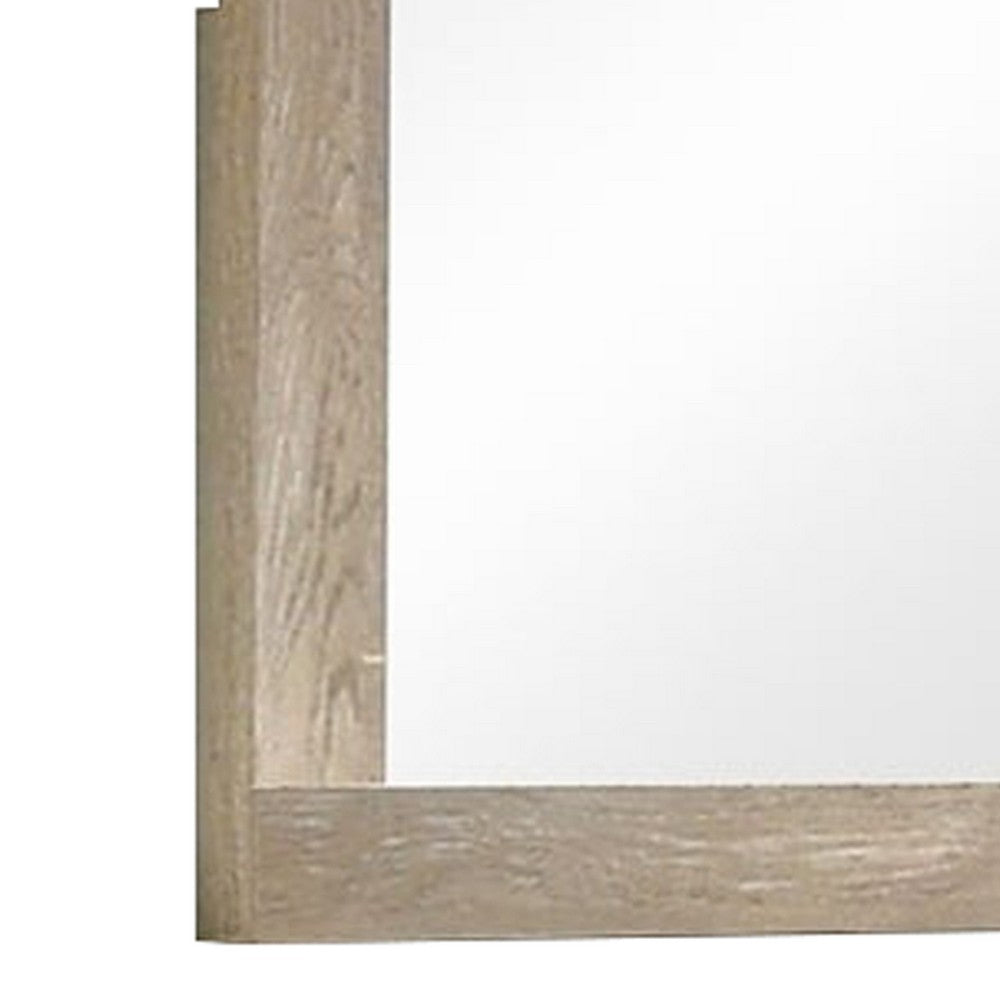 Transitional Style Grained Wood Encased Square Mirror, Cream - BM228562