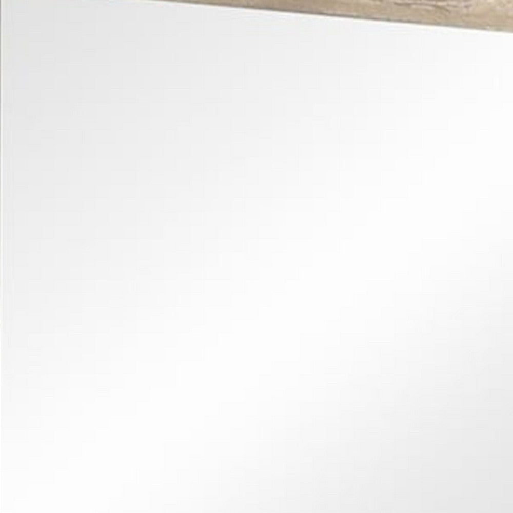 Transitional Style Grained Wood Encased Square Mirror, Cream - BM228562