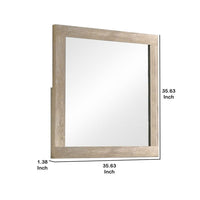 Transitional Style Grained Wood Encased Square Mirror, Cream - BM228562