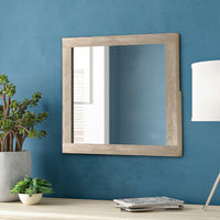 Transitional Style Grained Wood Encased Square Mirror, Cream - BM228562