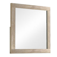 Transitional Style Grained Wood Encased Square Mirror, Cream - BM228562