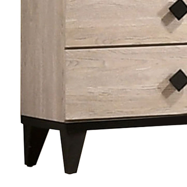 4 Drawer Wooden Chest with Grains and Angled Legs, Cream - BM228564