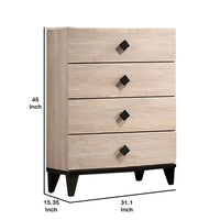 4 Drawer Wooden Chest with Grains and Angled Legs, Cream - BM228564