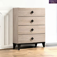 4 Drawer Wooden Chest with Grains and Angled Legs, Cream - BM228564