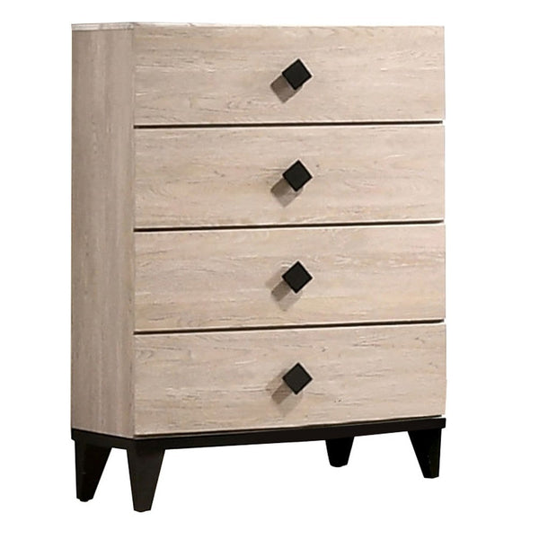 4 Drawer Wooden Chest with Grains and Angled Legs, Cream - BM228564