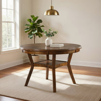 Round Top Wooden Dining Table with Boomerang Legs, Walnut Brown - BM228573