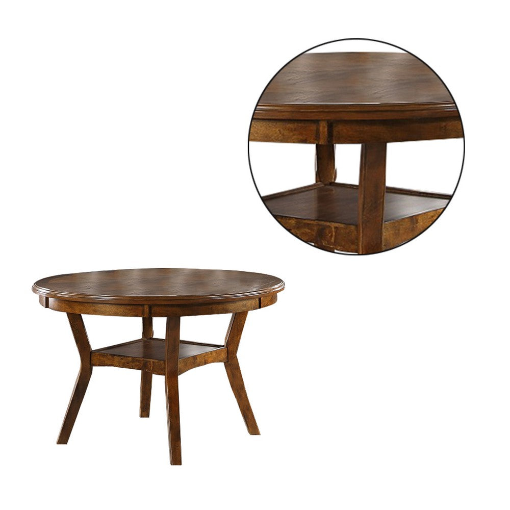 Round Top Wooden Dining Table with Boomerang Legs, Walnut Brown - BM228573