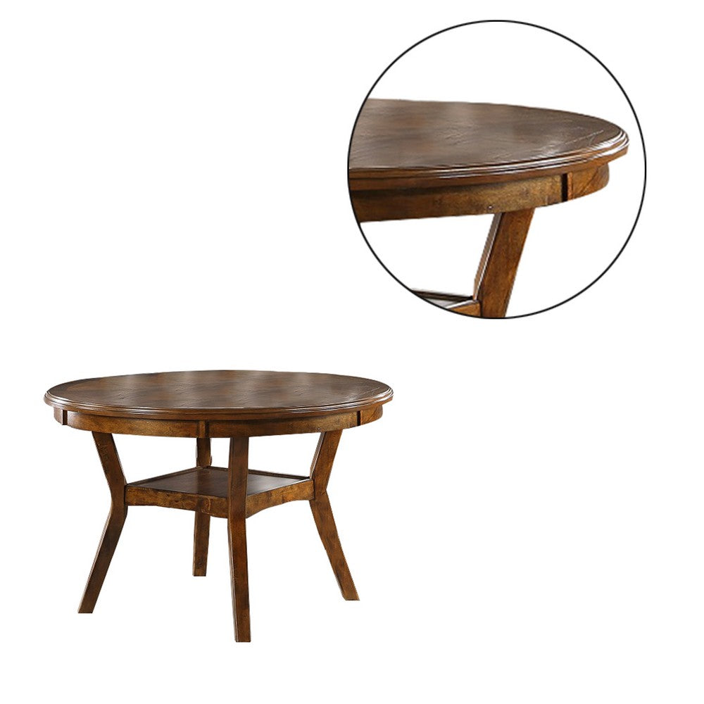 Round Top Wooden Dining Table with Boomerang Legs, Walnut Brown - BM228573
