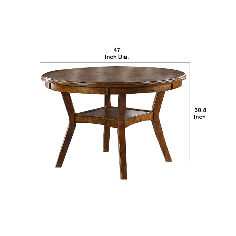 Round Top Wooden Dining Table with Boomerang Legs, Walnut Brown - BM228573