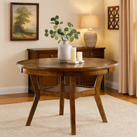 Round Top Wooden Dining Table with Boomerang Legs, Walnut Brown - BM228573